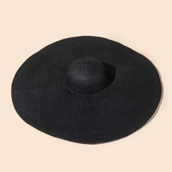 oversized wide brim straw hat - black - Picture 2 of 6